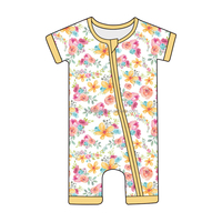 Combinaison bébé en bambou personnalisée Yiying, manches courtes, fermeture éclair, imprimé floral, tissu doux, vêtements pour enfants