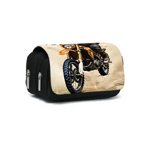Estuche de tela con diseño de motocicleta, estuche de tela con doble tapa, el mejor regalo para niños y niñas, estuche para lápices 3D, uso escolar y de oficina, modelo para niños WKA14 - Product Image 1