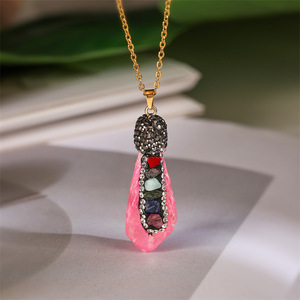 Collar de Acero Inoxidable con Colgante de Piedras Preciosas Irregulares de Forma Libre y Cristales Multicolores Naturales para Joyería de Moda - Product Image 4