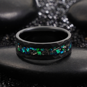 Poya Bijoux Hammererd Usine <span class=keywords><strong>Prix</strong></span> <span class=keywords><strong>Noir</strong></span> Brossé Anneau Météorite <span class=keywords><strong>Opale</strong></span> Tungstène Anneaux Incrustation - Product Image 5