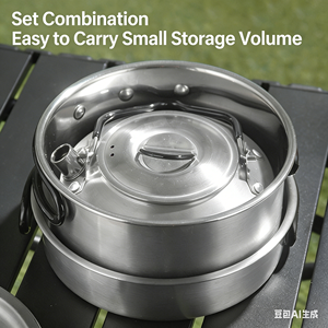 Ensemble de casseroles et poêles en acier inoxydable, antiadhésif, pour <span class=keywords><strong>cuisine</strong></span>, <span class=keywords><strong>camping</strong></span>, extérieur, <span class=keywords><strong>kit</strong></span> de <span class=keywords><strong>cuisine</strong></span> sans revêtement - Product Image 2