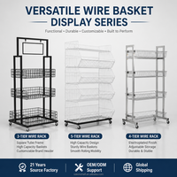 Étagère de présentation à 3 niveaux en fil métallique avec porte-panneau, support métallique pour supermarché, magasin de détail, présentoir de snacks mobile avec roulettes