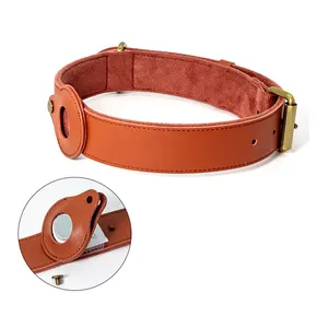 Factory Airtag Holder Case Eco Friendly Durable Case Clip Genuine Leather Dog Collar