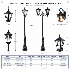 Lampadaire LED de jardin rétro européen IP65 étanche en alliage d'aluminium pour villa, parc, manoir - Product Image 5