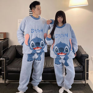 Conjuntos de ropa de dormir Pijamas de pareja Mujeres Otoño e invierno Coral Fleece Thickened Youth Cartoon Stitch Pijamas de hombre <span class=keywords><strong>Traje</strong></span> - Product Image 2