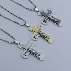 2022uomo gesù oro/argento crocifisso croce pendente Rigant collana catena fede gioielli religiosi Unisex vari colori