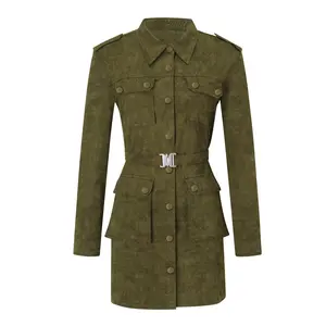 Y2k fabricants de vêtements élégant européen formel vert luxe 100% coton ceinture Cargo Mini <span class=keywords><strong>Gala</strong></span> Blazer <span class=keywords><strong>robe</strong></span> femmes dames 2024 - Product Image 1