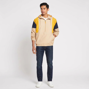 Finer Threads Autumn Windproof Hooded <b>Canvas</b> Windbreaker <b>Jacket</b> <b>for</b> <b>Men</b> Vintage Style Plus Size Breathable Color Block Design - Product Image 1