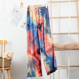 Nuovo modello estivo leggero a vita alta drappeggiato colorato con stampa arruffata <span class=keywords><strong>pantaloni</strong></span> Casual lunghi fino al pavimento Tie-Dye <span class=keywords><strong>pantaloni</strong></span> larghi donna - Product Image 6