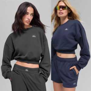Wholesale AL0 Custom Round Neck Short <strong>Hoddies</strong> Women's Sweatshirt White T-shirt Basic Two-piece Pullover Set Oversized Hoodie - Product Image 2