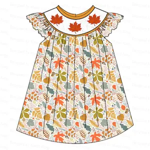 2024 Custom Fall Styles Popular Designs Clothing With Smocked Embroidery Baby Girls Dresses-Puresun