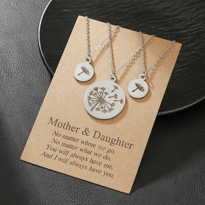Stainless Steel Dandelion Necklace Set <b>Mirror</b> Polished Pendant Mother Daughter Gift Jewelry Clavicle <b>Chain</b> 3 Pack - Product Image 1