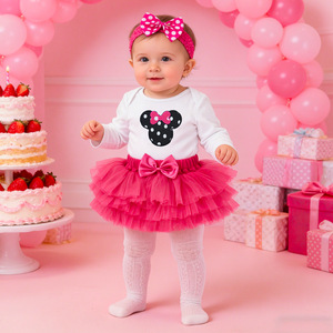 Pagliaccetto a maniche lunghe con stampa a cuore per neonata, vestito da principessa per il primo compleanno e set con gonna in tulle - Product Image 2