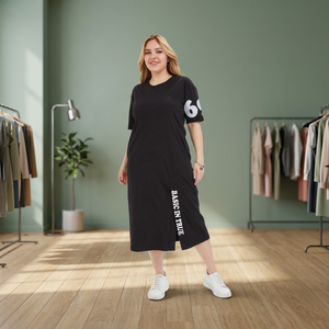 เสื้อผ้าผู้หญิงขายส่งแบบ OEM ลำลอง ความยาวระดับเข่า ลายดอกไม้ ผ้าเจอร์ซีย์ โพลีเอสเตอร์/คอตตอน เนื้อนุ่ม ระบายอากาศได้ดี ไซส์ใหญ่ (50-64) แบบถักโครเชต์ - Product Image 3