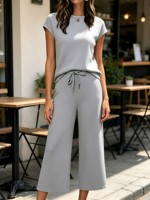 Ensemble décontracté 2 pièces pour femme : Blouse à manches courtes et pantalon large court à taille élastiquée avec poches – Tenue quotidienne ODM/OEM