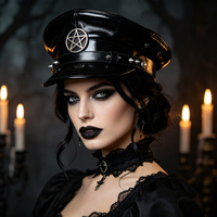 Chapeaux de fête gothiques punk à paillettes pentagramme en similicuir noir pour la vente en gros