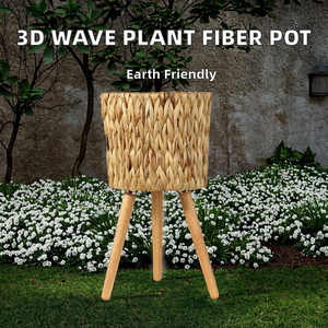 Handmade Plastic Rattan Faux Water Hyacinth Woven Flower <strong>Basket</strong> with Base for Decorative Home Garden Hotel Desktop Floor - Product Image 2