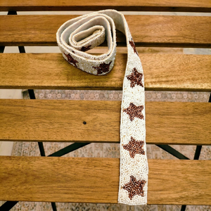 Premium Handcrafted Beaded Star Purse <b>Strap</b>- White Artisan <b>Shoulder</b> Bag <b>Strap</b> with Rose Gold Beadwork, for Women's Handbags - Product Image 5