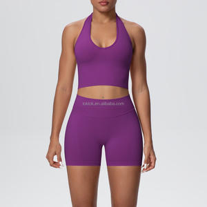 High Waist Seamless Yoga Clothes Women Quick Dry Workout Outfit Gym Training Sports <b>Bra</b> and short Fitness Set 2 Piece Seamless - Product Image 5