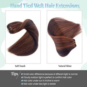 Extensioni di <span class=keywords><strong>Capelli</strong></span> Veri Umani Cucite a Mano con Trama, 12 Pollici, 80g, Castano Scuro Balayage con Riflessi Castano Arancio - Product Image 4