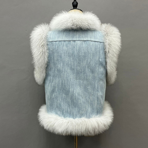 <span class=keywords><strong>Gilet</strong></span> en fourrure de renard véritable <span class=keywords><strong>bleu</strong></span> <span class=keywords><strong>clair</strong></span> pour femmes Design personnalisé - Product Image 5
