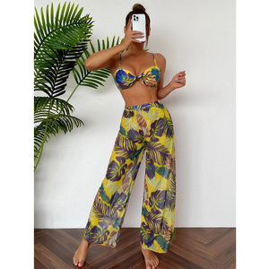 ชุดว่ายน้ำเอวสูงสำหรับผู้หญิง3ชิ้นชุดว่ายน้ำบิกินี่เอวสูงพิมพ์ลายชุดชายหาดชุดว่ายน้ำควบคุมท้อง - Product Image 2