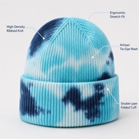 Bonnet tricoté personnalisé tie-dye en gros, chaud pour l'hiver, unisexe, style streetwear vintage, en acrylique doux, pour l'extérieur