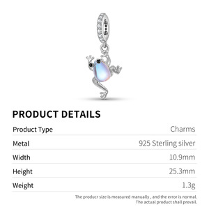 S925 Sterling Silver Moonstone CZ dát ếch Mặt dây chuyền Charm động vật cho vòng đeo tay vòng cổ tự làm đồ trang sức quà tặng phụ kiện cho phụ nữ - Product Image 5