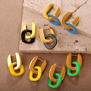 Geometric Stud <b>Earrings</b> Zinc Alloy Stainless Steel <b>Post</b> Party Fashion Women's Color Block Design EH1279 - Product Image 1