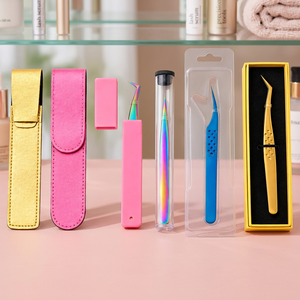 Pinzas de Precisión para Pestañas de Acero Inoxidable, Punta Fina Angulada, en Azul, Rosa, Dorado y Colores Variados, para Extensiones de Pestañas, Herramienta de Belleza - Product Image 2