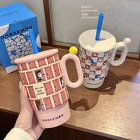 Mug à paille officiel Doraemon avec couvercle et paille, grande capacité, usage domestique, en céramique, coffret cadeau avec cuillère