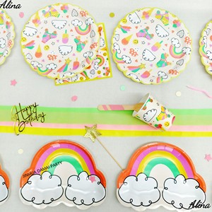 DAMAI - Juego de Platos Desechables de Papel con Diseño de Arcoíris y Nubes para Fiestas de Cumpleaños Infantiles, Tendencia de Verano, Vajilla, Platos y Vasos de Papel - Product Image 6