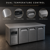 Table de travail réfrigérée en acier inoxydable à double porte, dégivrage automatique, éclairage LED, contrôle numérique de la température