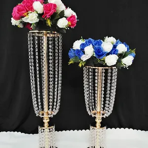 Neue Hochzeit Requisiten goldene Taille Kristall Mittelstücke Eisen Blumenvase Hochzeit veranstaltungs ort Dekoration liefert