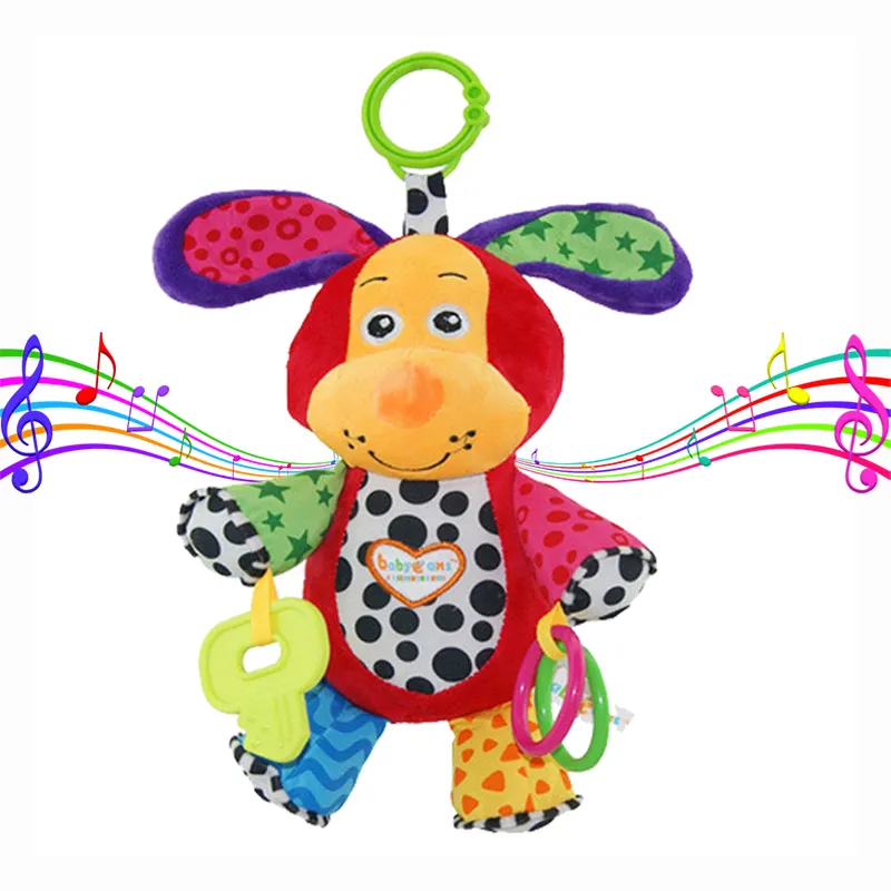 Jouets musicaux suspendus pour bébé jouet éducatif mignon chien rouge en peluche animal pour bébé jouet pour enfants