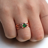 Yeşil Kare CZ Yaprak Asma Yüzük Kadınlar için, 5mm, Pembe Altın Kaplama Pirinç Vintage Doğa Stili, Pembe Altın