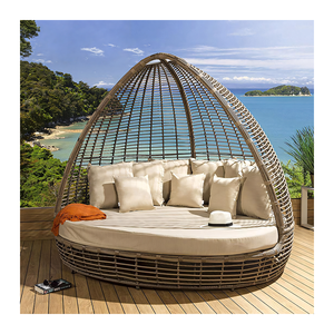 أريكة ريفية خارجية مقطعية للحديقة وكراسي تشمس للسرير مع مادة خوص مستديرة الشكل للسقف للاستخدام في الفناء - Product Image 3