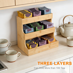 Bamboo Storage <b>Box</b> 27x17x24.5cm Three Tier Multi Compartment For Tea Coffee <b>Milk</b> Tea Shop Organizing Rack - Product Image 3