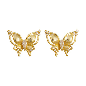 Butterfly <b>Stud</b> <b>Earrings</b> Gold Tone <b>Crystal</b> Insect Design Fashion Clip On <b>Earrings</b> For Women Elegant Jewelry Party Gift - Product Image 5