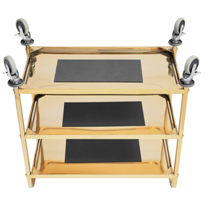Chariot de service commercial à 3 niveaux en acier inoxydable doré, à roulettes, pour cuisine professionnelle, hôtel et restaurant - Product Image 3