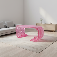 Table console en résine translucide rose avec texture 3D, table d'entrée longue et artistique moderne pour la maison