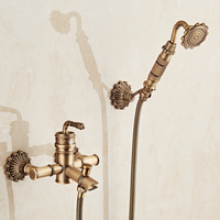 Robinet de baignoire mural en laiton poli à double poignée, design antique, avec jet doux, pour vente en gros