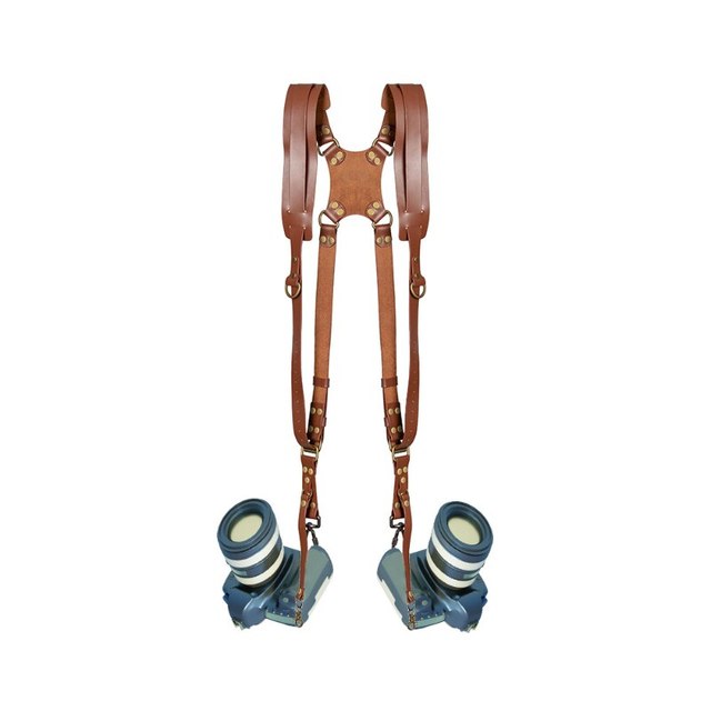 Brown Genuine Dual Strap Leather Belt Camera Shoulder Strap DSLR Digital Camera Strap Double Shoulder Strap for 2 Cameras