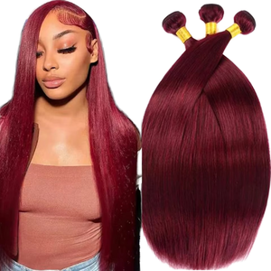 Vino Tinto # Extensiones de Cabello Humano Remy 99J, de 16 a 30 Pulgadas de Largo, Lisas y Sedosas, Cabello Virgen Brasileño Sin Procesar, Doble Trama a Máquina - Product Image 1