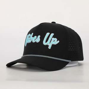 Gorras personalizadas de poliéster de 5 paneles, venta al por mayor, gorra de béisbol con cuerda, logotipo bordado, OEM, gorra deportiva impermeable con agujeros cortados con láser de alta calidad - Product Image 1
