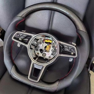 Volant de direction haute performance Porsche fabriqué en usine par J Auto Factory pour Panamera Cayenne Cayman 911 991 970 - Cuir perforé + carbone - Product Image 6