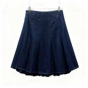 Brand Customization Stretchy Breathable Formal Styling Summer <strong>Pleated</strong> Mini <strong>Skirt</strong> Women's A-Line <strong>Denim</strong> Waist Logo Inner Layer - Product Image 2