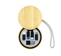 Kit de câbles de charge tout-en-un OEM populaire en gros, cadeau d'affaires élégant, en bambou, 6-en-1, 60W, charge rapide et transfert de données