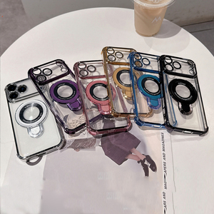 Funda de teléfono transparente magnética galvanizada <span class=keywords><strong>para</strong></span> <span class=keywords><strong>iPhone</strong></span> 17 <span class=keywords><strong>Pro</strong></span> <span class=keywords><strong>Max</strong></span> Mujeres Hombres Funda de parachoques a prueba de golpes con soporte - Product Image 2