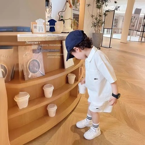 ชุดเสื้อผ้าเด็กผู้ชาย ชุดลำลองสองชิ้น สำหรับฤดูร้อน ผ้าโพลีเอสเตอร์ สีพื้น ทรงหลวม สไตล์สปอร์ต - Product Image 4